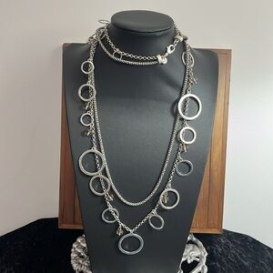 Loft Double Strand Silver Tone Links and Beads Necklace